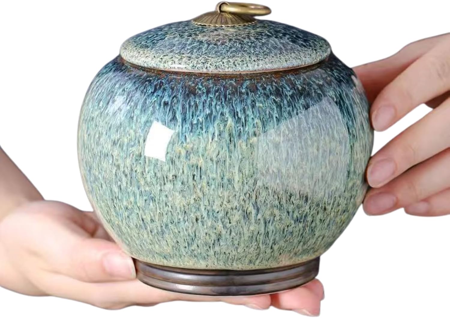 Ceramic Pet Memorial Keepsake for Dog and Cat Ashes | Medium Size Handcrafted Cremation Container, Durable and Moisture-Resistant, Home or Garden Display (Glacier Blue)