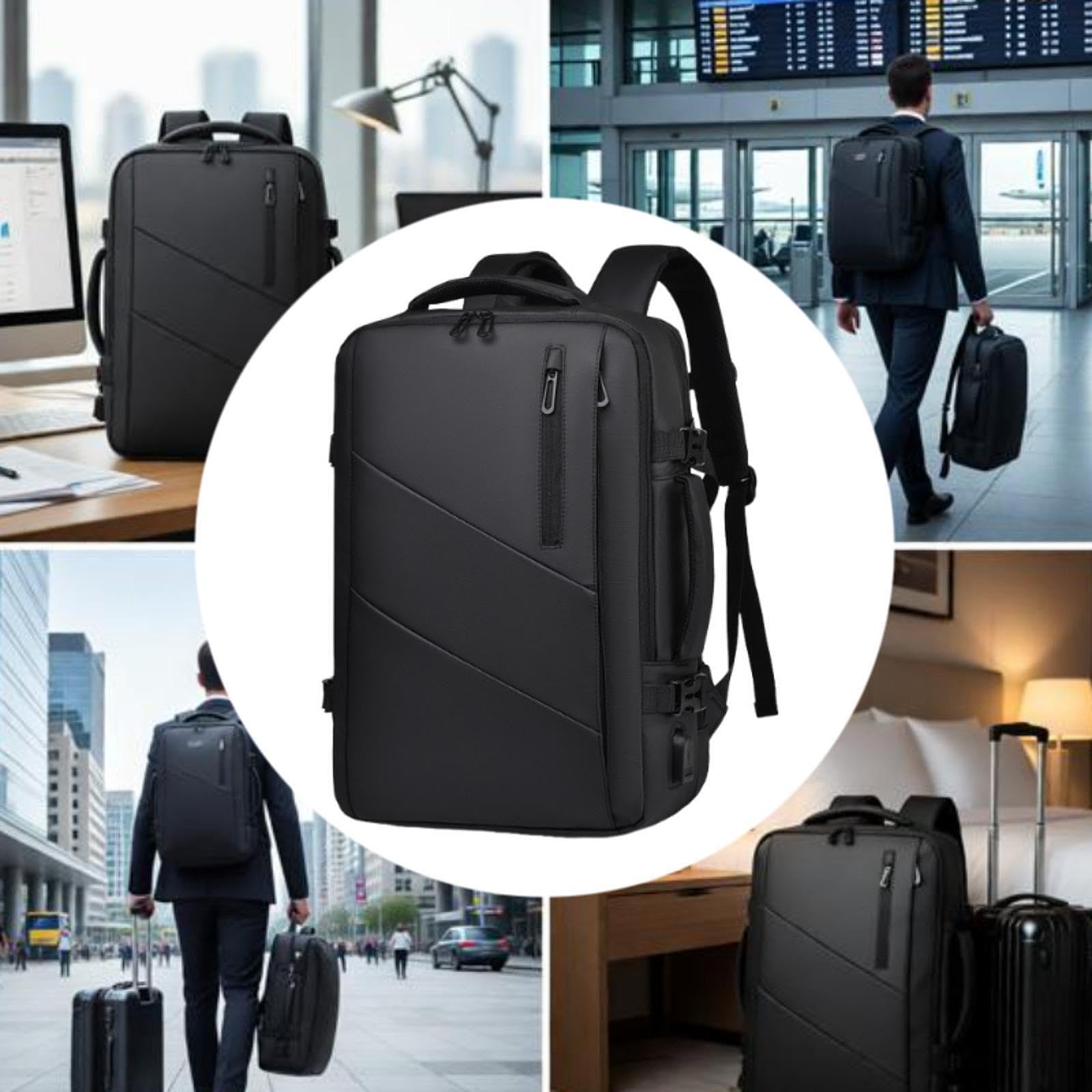 Zaino Porta PC Zaino da Viaggio Laptop Espandibile Uomo Impermeabile con Porta USB Multitasche Tessuto Oxford Adatto a Business Docenti Pendolari Week, Nero