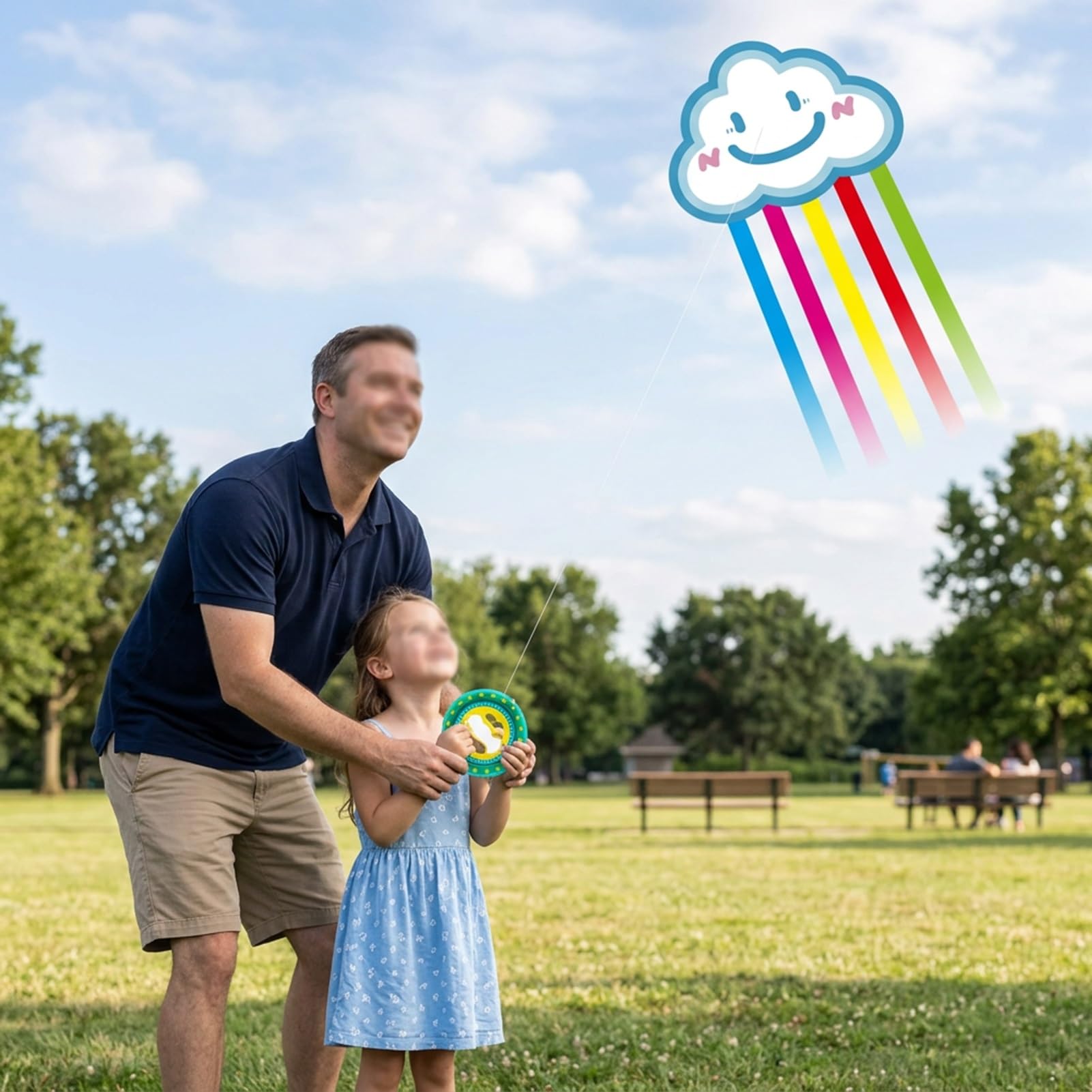 Smiling Cloud Rainbow Kite Mit Single-Line-Rolle, Einfach Zu Fliegende Fun-Drachen Für Anfänger, Für Spiele Und Aktivitäten Im Freien(String 300m/984ft)