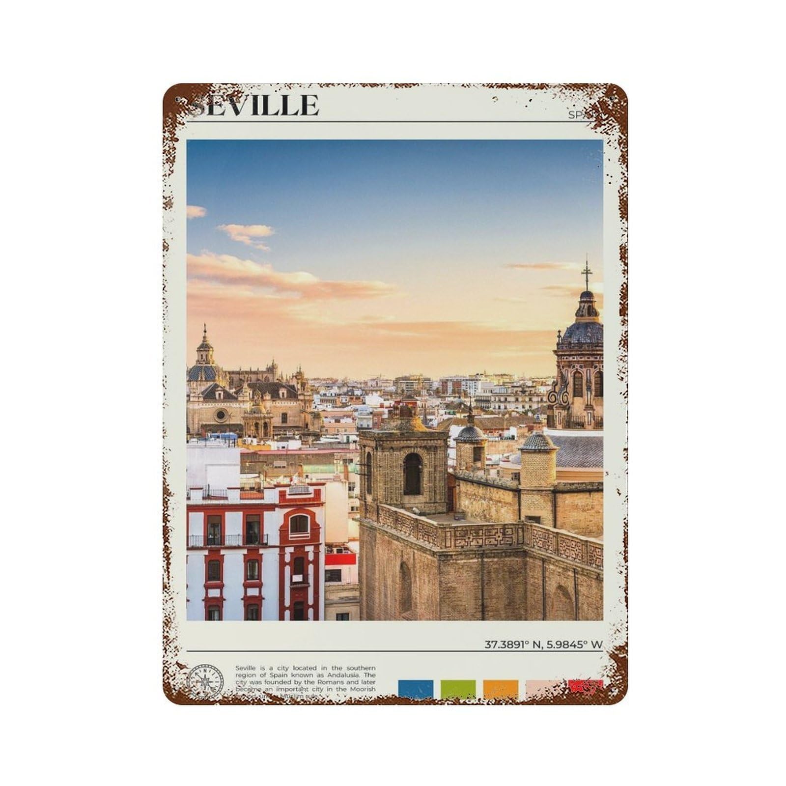 xiaoxiaoshen Real Photo Seville Decor Sevilla Spain Wall Decor Art Metal Tin Poster Modern Home Decor Art Home Bar Shop Decorations Vintage Sign 40x30cm