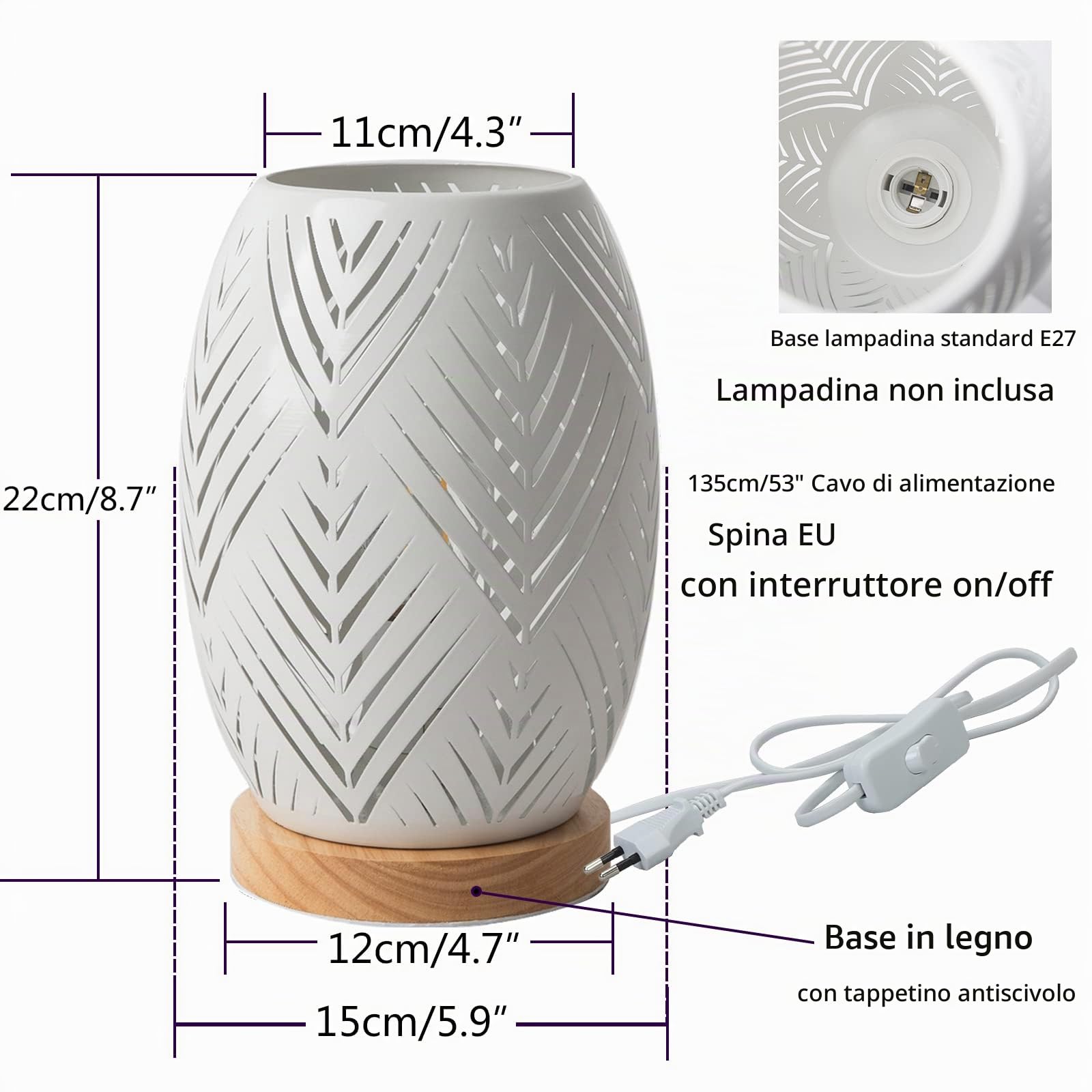 E27 60W Lampada da tavolo vuota accanto a illuminazione, luce notturna, arredamento per ufficio ristorante bar (senza lampadina)