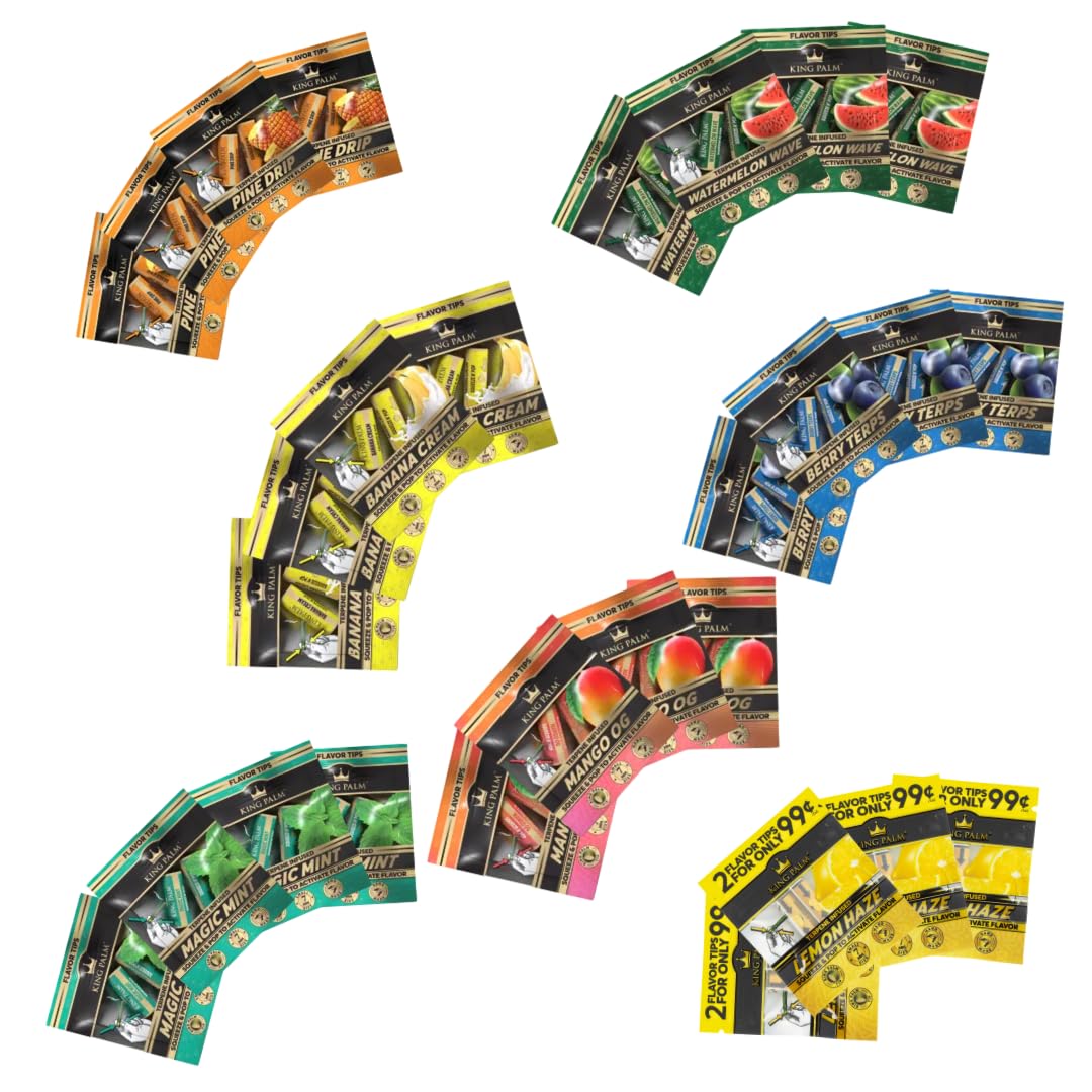 King Palm | 56 Terpene-Infused Flavoured Filter Tips Squeeze and Pop | 7 Flavours: Pineapple | Banana | Mint | Blueberry | Pineapple | Lemon | Mango | Watermelon