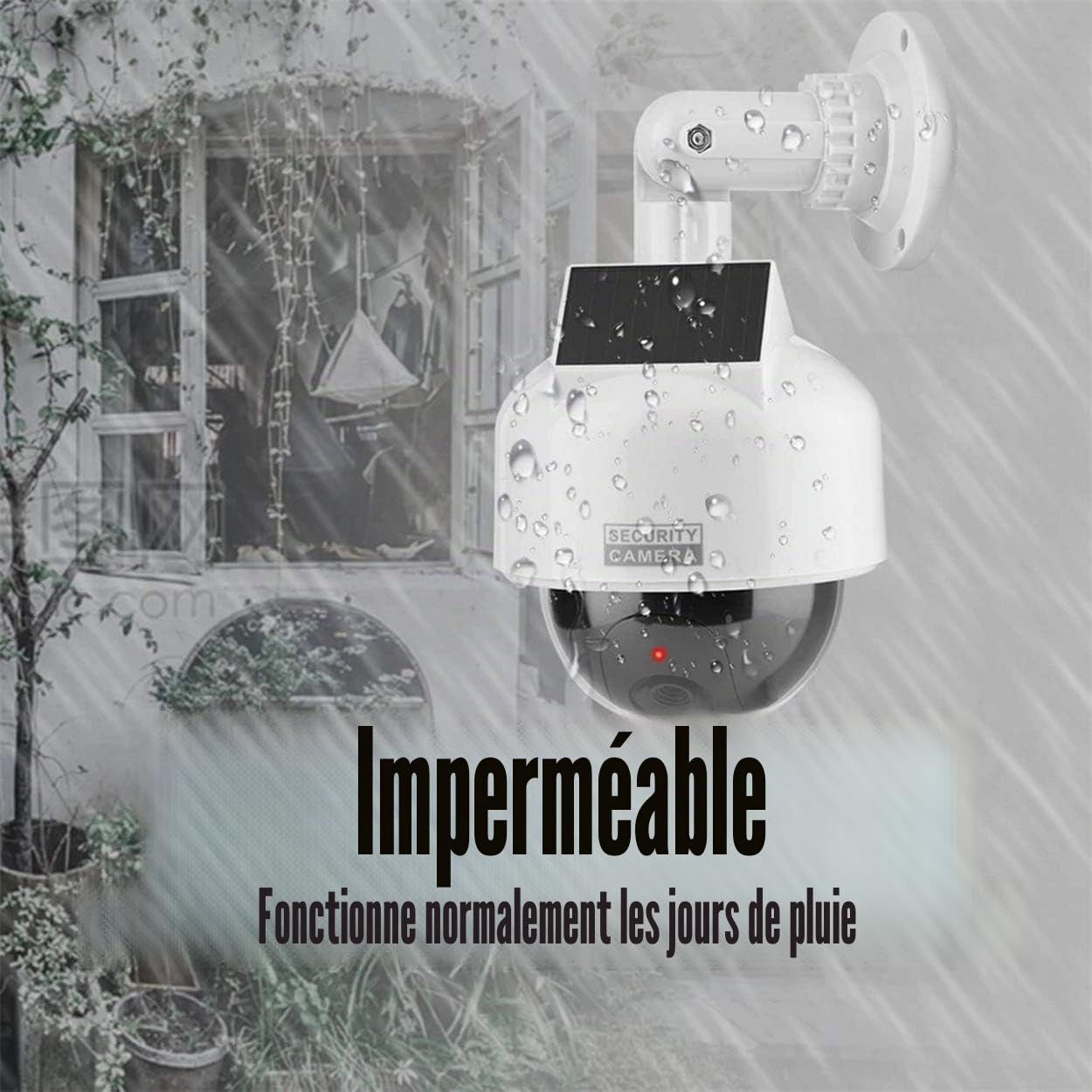 O&W Security Lot de 2 caméras factice de Surveillance solaires Professionnelles Speed Dome - avec Objectif, câble et LED Clignotantes