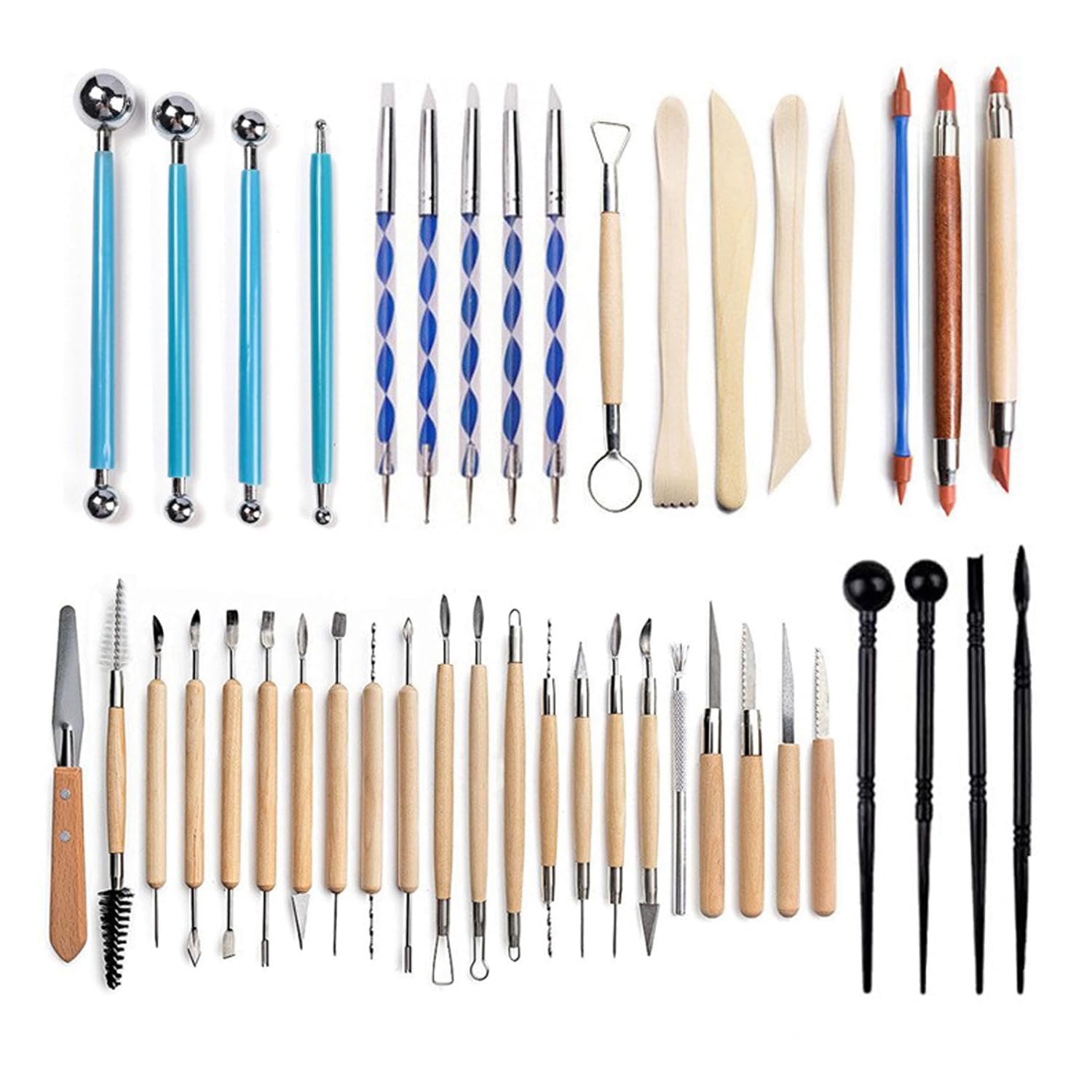 S & E TEACHER'S EDITION 43 Pcs Pottery & Clay Sculpting Tools, Double Sided Ceramic Clay Carving Tool Set with Carrying Case Bag, Pottery Modeling Smoothing