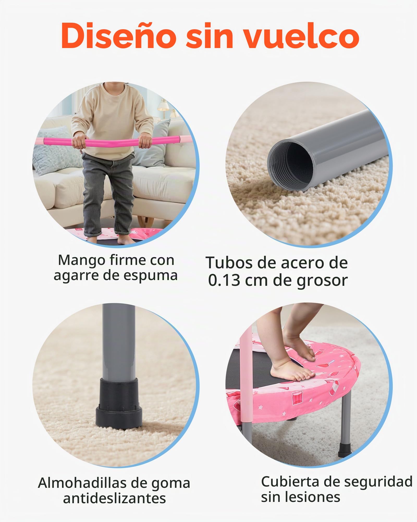 VEVOR Trampolín para Niños para Interiores y Exteriores, Mini Trampolín Plegable con Asa, Trampolín de Rebote para Niños y Niñas de 3 Años en Adelante, para Actividades Divertidas, 955 x 750 mm, Rojo