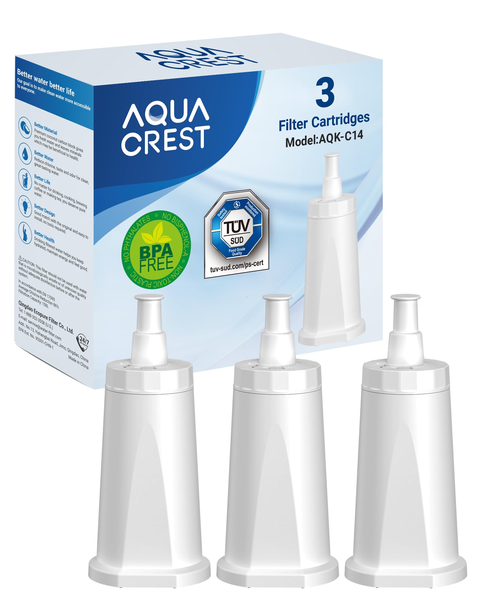 AQUA CREST Kaffeewasserfilter, Ersatz für Sage® Appliances Kaffeemaschine SES008WHT0NEU1 BES008, SES008/SES810/SES875/SES880/SES920/SES980/SES990, TÜV SÜD Zertifizierte (3) (Verpackung kann Variieren)