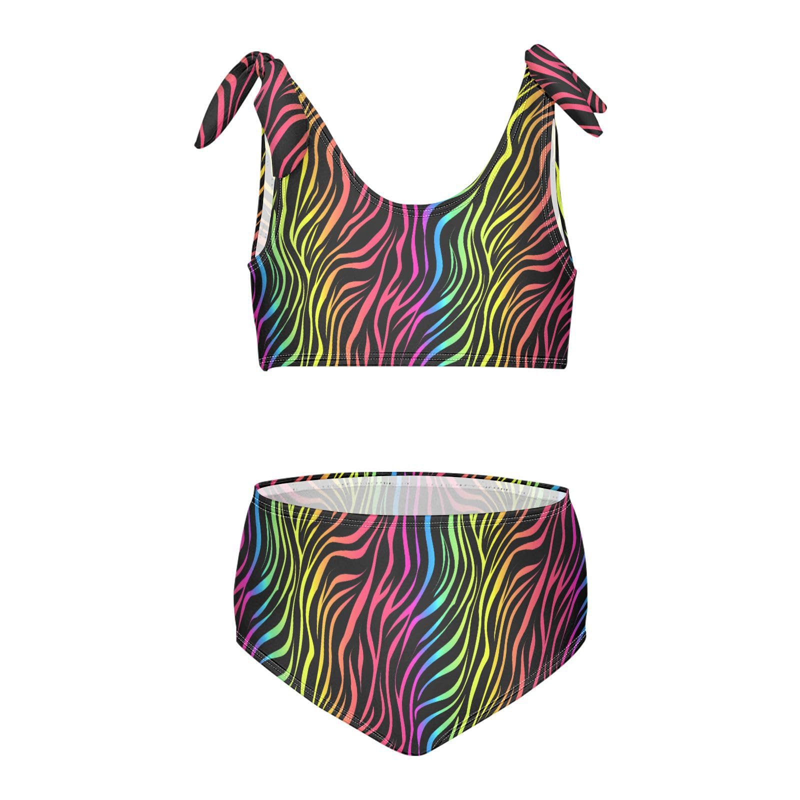 Rainbow Abstract Pattern Girls Two Piece Tankini Swimsuits Summer Bathing Suit Beach Swimwear Set, 4T
