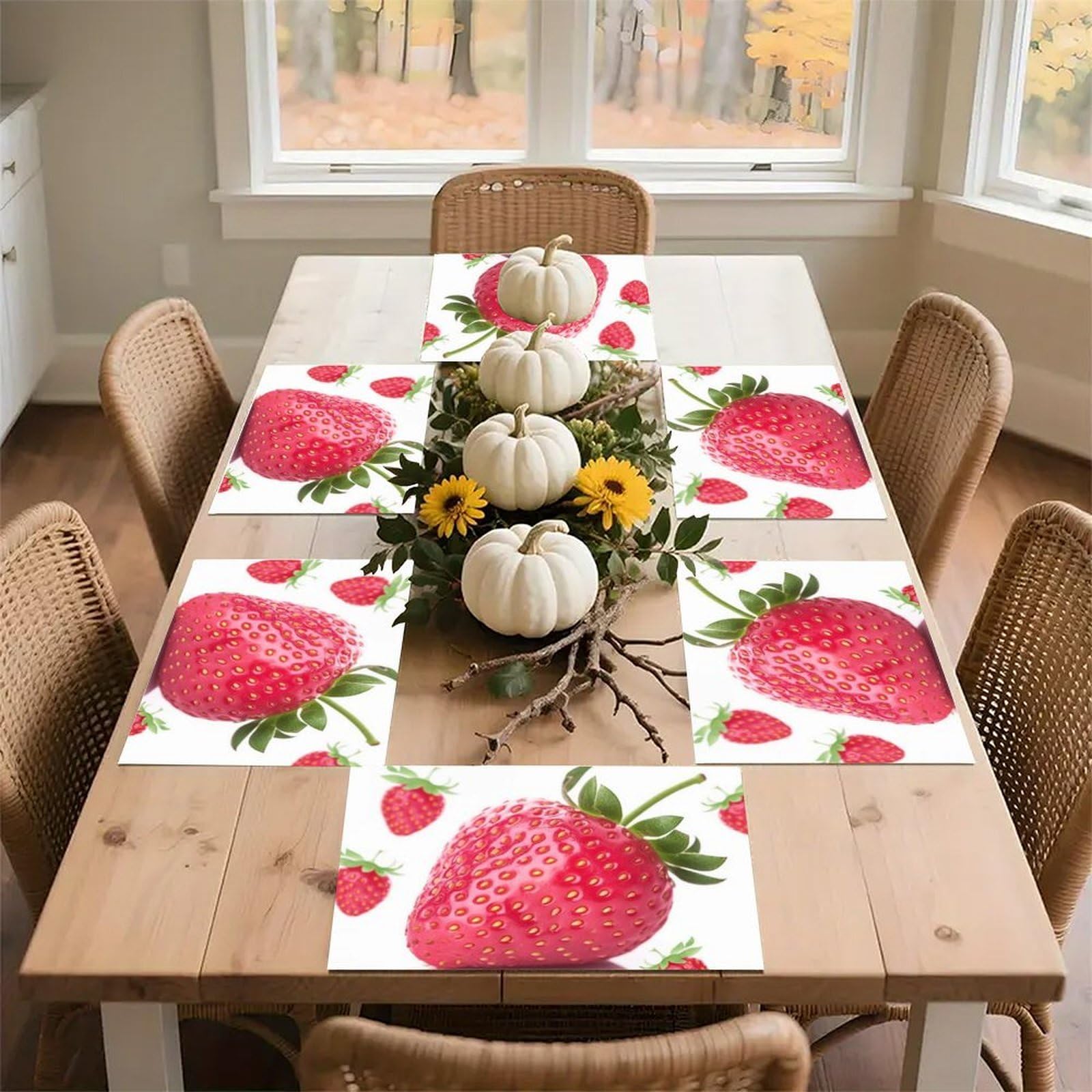 Strawberry Place Mat for Restaurant, Portable Table Mat for Kitchen, Anti-Slip Placemats for Home, Fashionable Place Mats for Wedding, Party, Hotels, Apartments 30x45cm*6