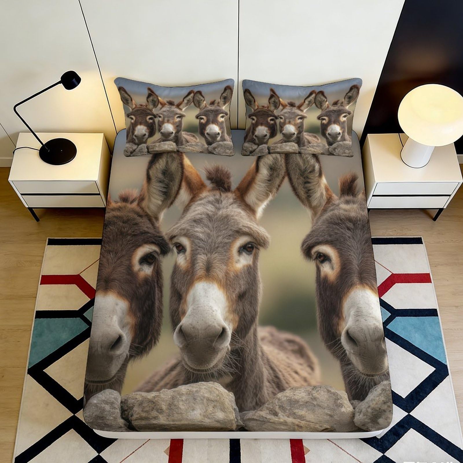 3D Printed Brown Donkey Fitted Sheet Microfiber Soft Animal Farm Mattress Cover for Bedroom Guest Room Decor 90x200x25cm