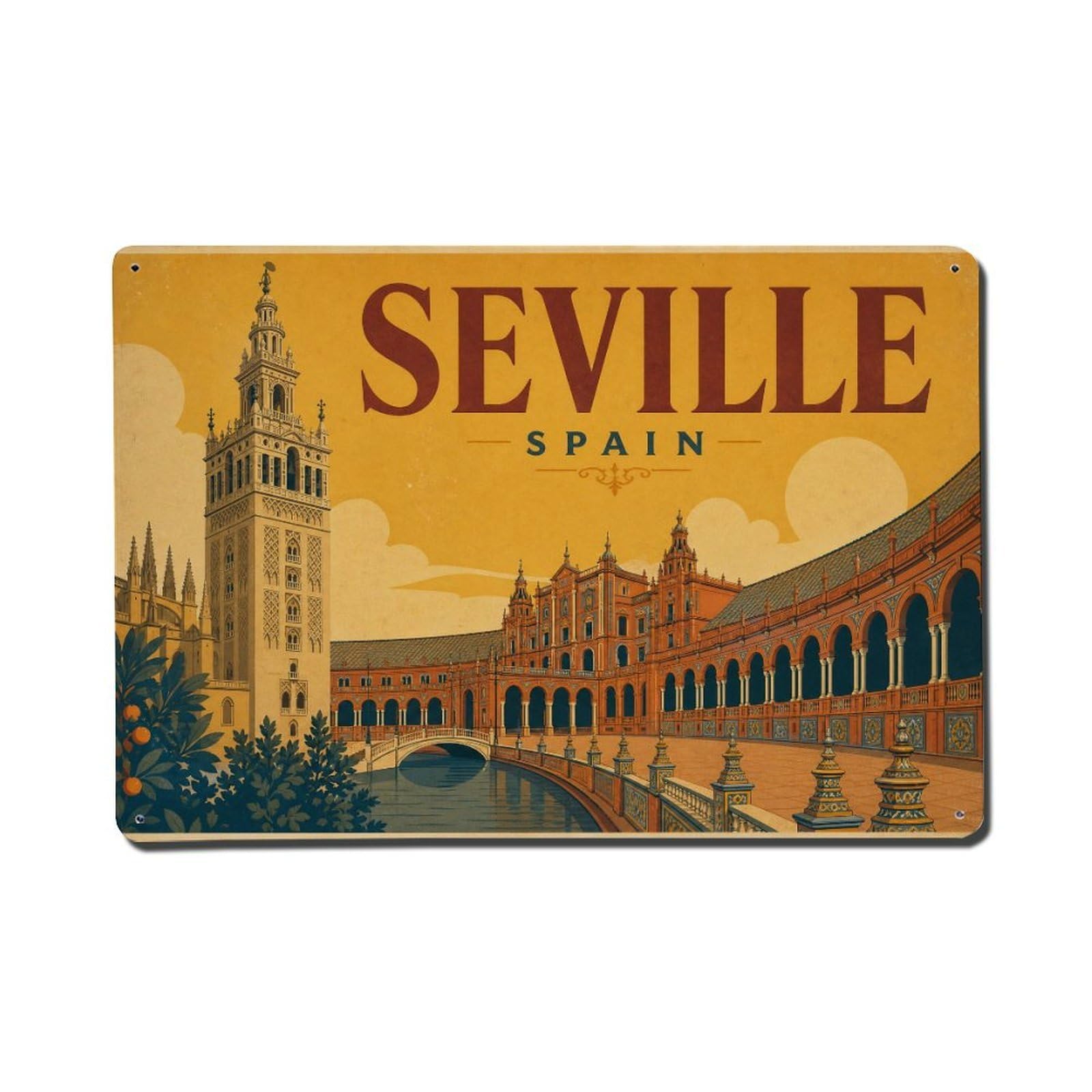 Fqcyn Style Metal Tin Sign Vintage Travel Spain Seville