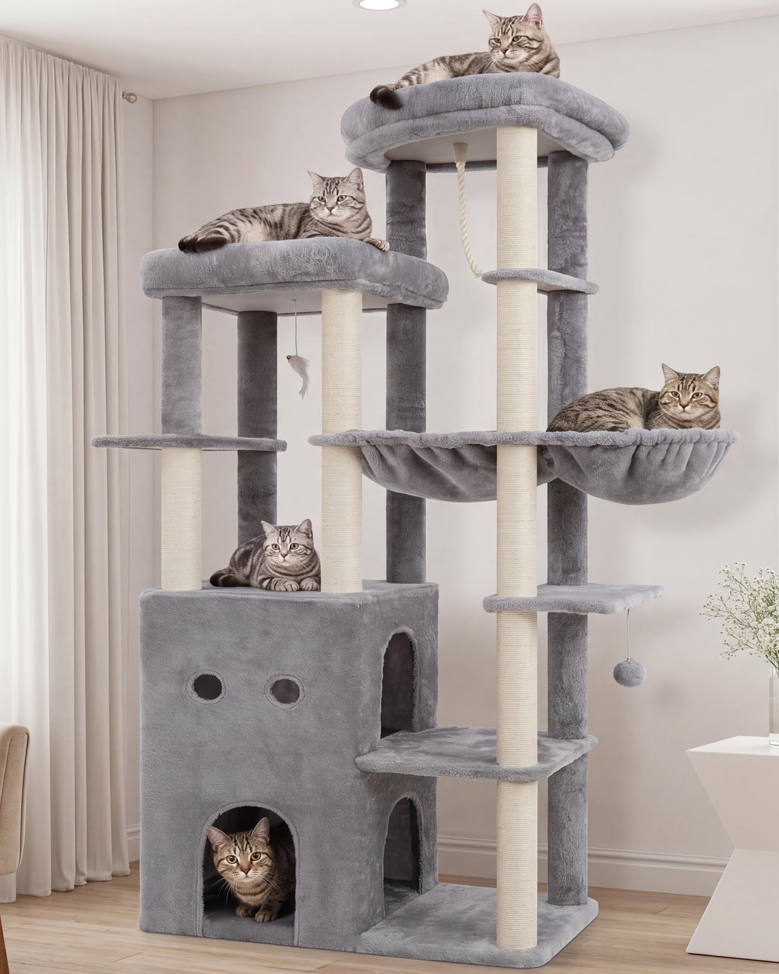 Heybly Cat Tree, 177 cm Secure Anti-Tip Cat Tower for Large Cats HCT065W