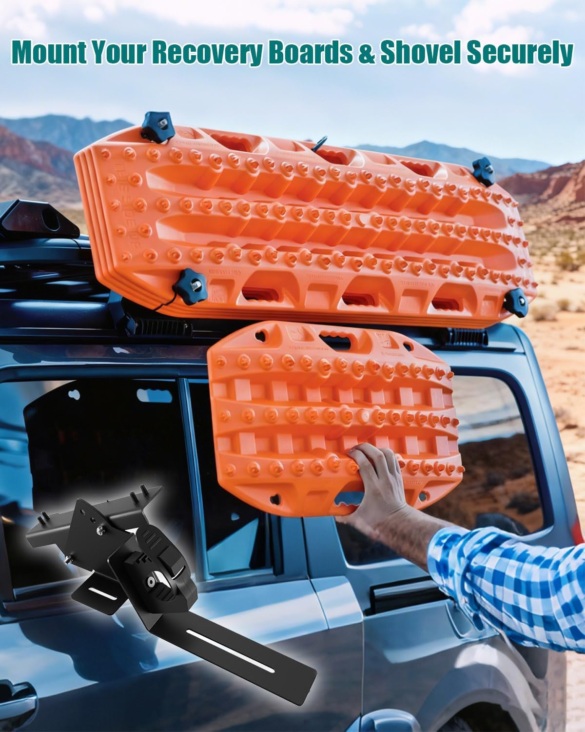 Recovery Boards Mounting Kit with Shovel Holder Brackets, Side Mount for Roof Platform Rack, Compatible with Bunker Traction Boards Gen 7/9/10/11, Heavy-Duty Steel Brackets for Off-Road Vehicles