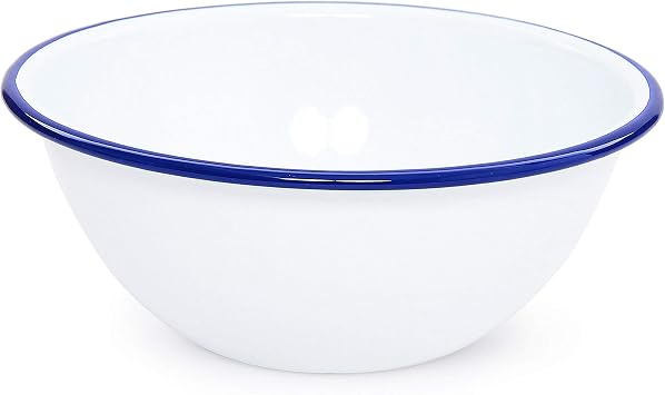 Home Enamelware Serving Bowl, 1.5 quart, Vintage White/Blue Single