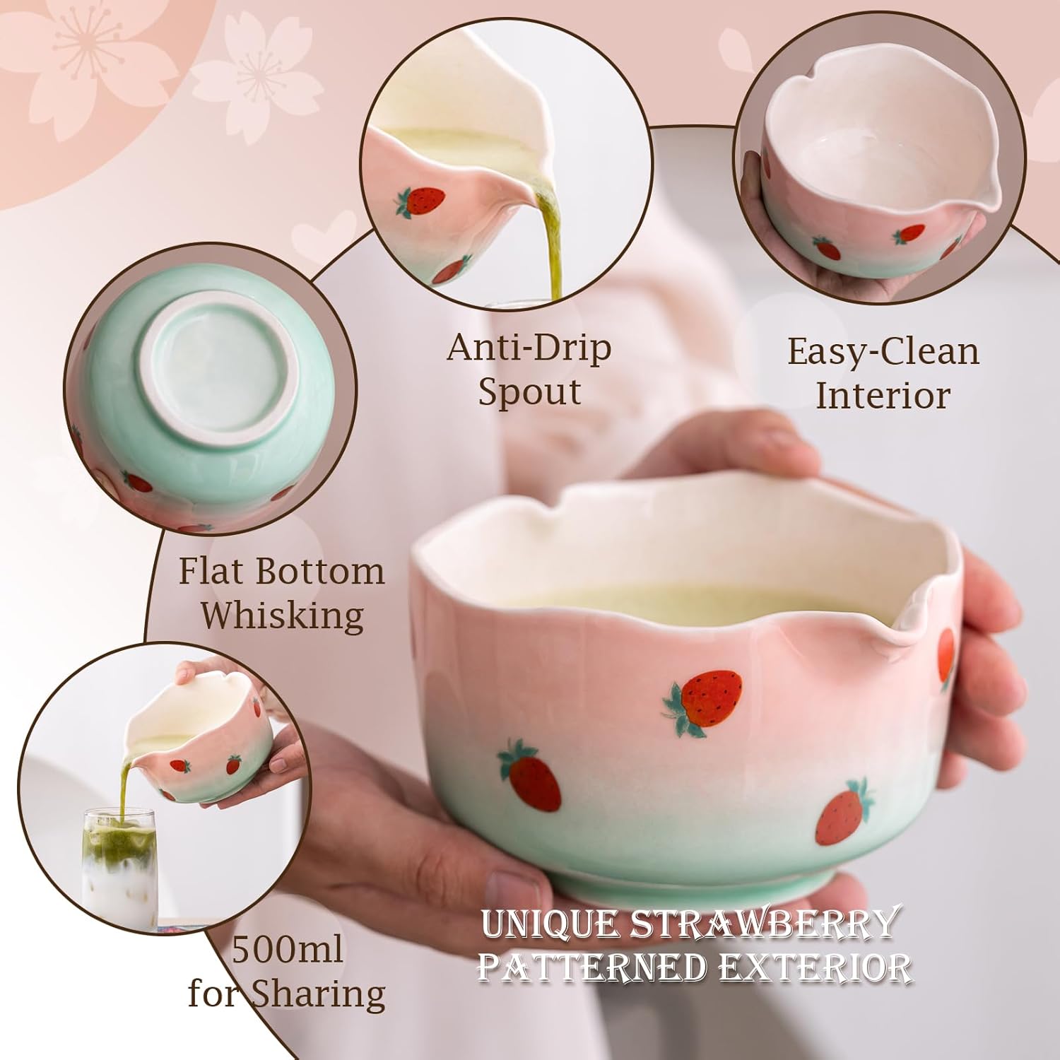 7 Pcs Matcha Whisk Set, Includes Heart Shaped Matcha Bowl with Spout, Holder And Rest, Bamboo Whisk And Scoop, Stainless Steel Sifter, Tea Towel. Complete Matcha Kit for Beginners And Gifts - Image 4