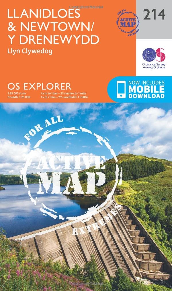 Llanidloes & Newtown/Y Drenewydd Map | Weatherproof | Llyn Clywedog | Ordnance Survey | OS Explorer Active Map 214 | Wales | Walks | Hiking | Maps | Adventure