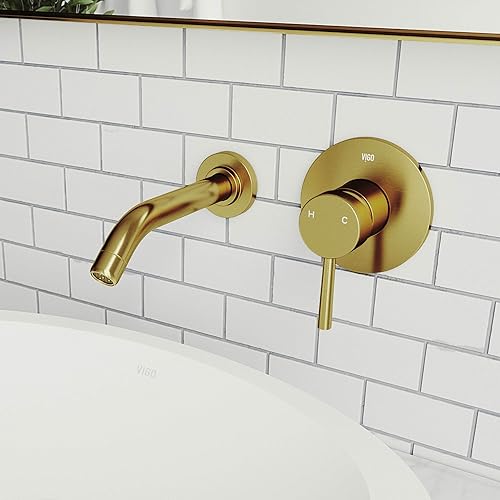 VIGO Olus - Grifo de baño para montaje en pared, color dorado cepillado mate