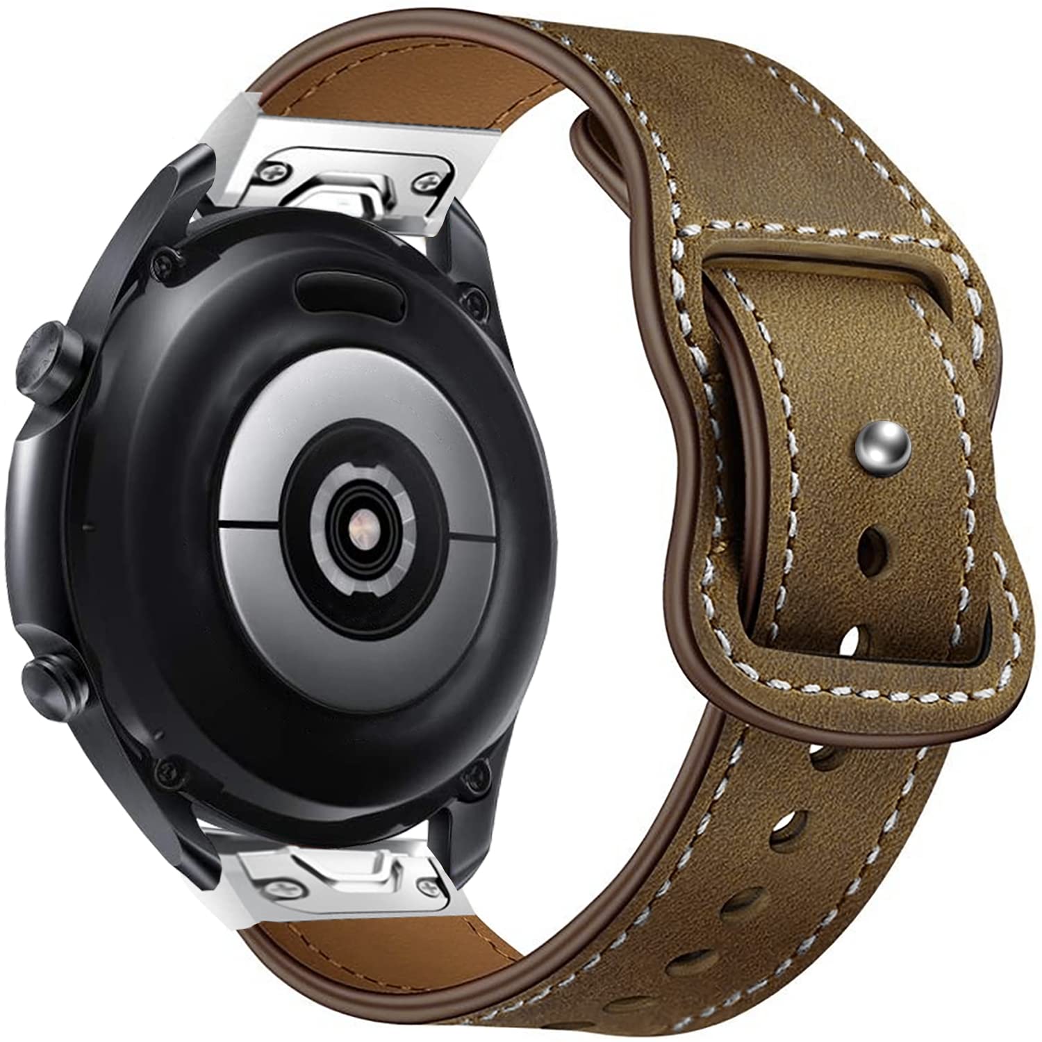 Hepsun Compatible with Garmin Fenix 6 Pro Band 22mm Eay-fit Crazy Horse Leather Watch Strap Bracelet Replacement Bands for Fenix 5/Fenix 6/Fenix 5 Plus/Forerunner 945/Approach S60/S62 Smartwatches (Coffee)