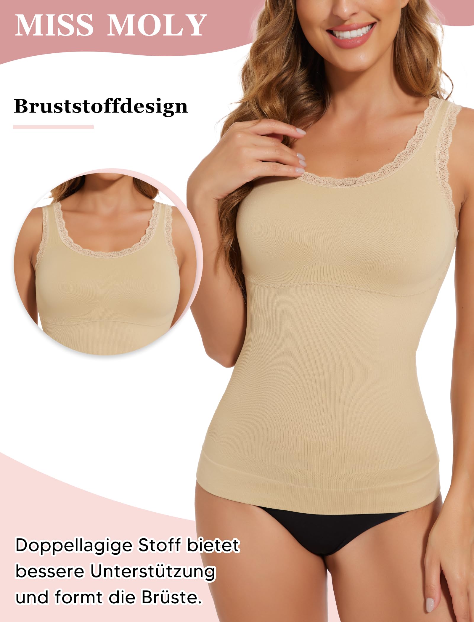 MISS MOLY Shape - Camiseta interior para mujer, sin costuras, moldeadora para mujer, moldeadora de figura, moldeadora de cuerpo, camisa moldeadora