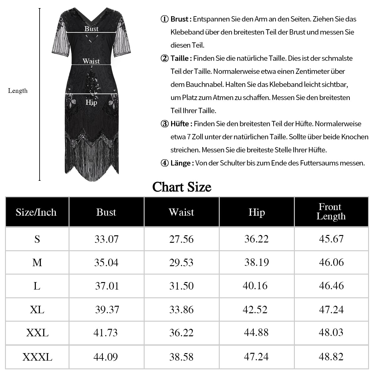 WILDPARTY Disfraz de los años 20 Roaring 20s Charleston, vestido flapper con mangas finas lentejuelas perlas flecos vestido vestido de los años 20 accesorios vintage mafia disfraz mujer