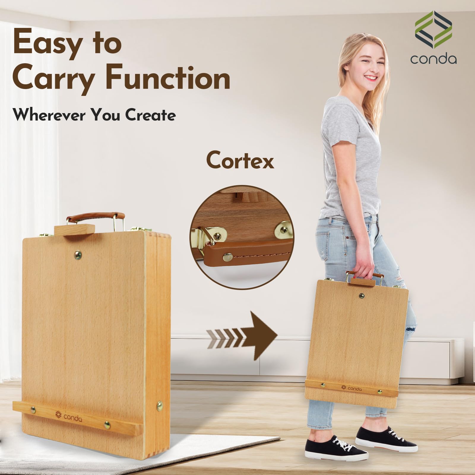 CONDA Caballete de mesa, caja de bocetos de madera de haya para pintar, caballete de pintura portátil para artistas, estudiantes, pintores