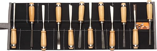 BT 18-506 - Organizador de almacenamiento de herramientas de trabajo y tallado de madera, rollo de lona de algodón resistente, 24 bolsillos (negro