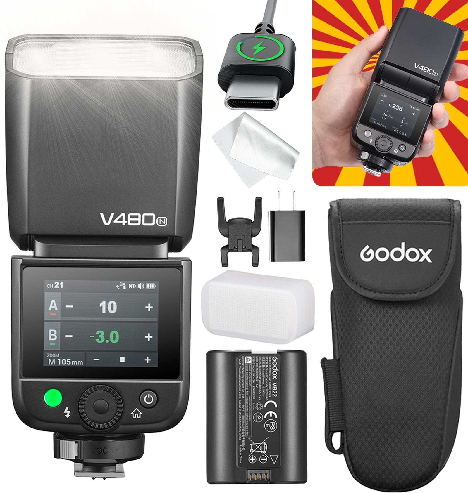 GODOX Flash V480 N Camera Flash, V480N GN50 TTL HSS 1/8000s Speedlite, Compatible con Cámara Nikon Z6III Z8 Z5 Z50II Z50 Zfc Z6II Z30 Z6 Z50II Z7II Z8 Z9 y D3500 D850 D7500 D56000 D5300