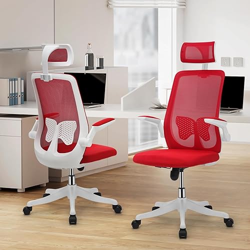 Miniatura 2 de MoNiBloom Silla de oficina de malla con soporte lumbar, silla de escritorio de respaldo alto con reposacabezas y brazos abatibles, silla giratoria