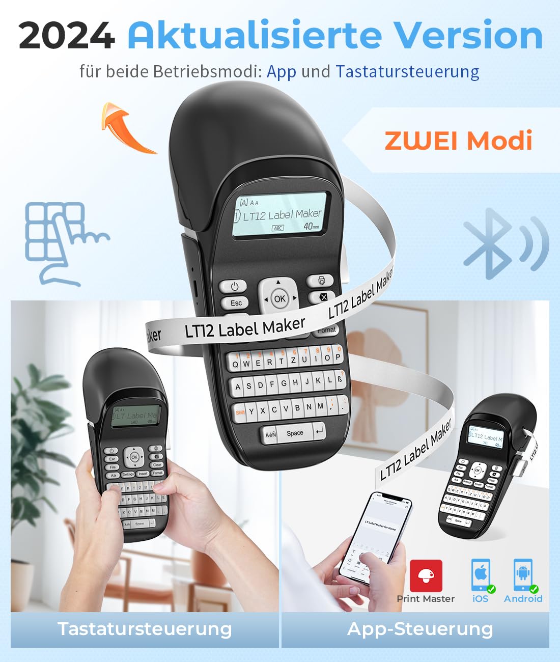 Phomemo LT12 Etikettendrucker: QWERTZ & Bluetooth, 3-in-1