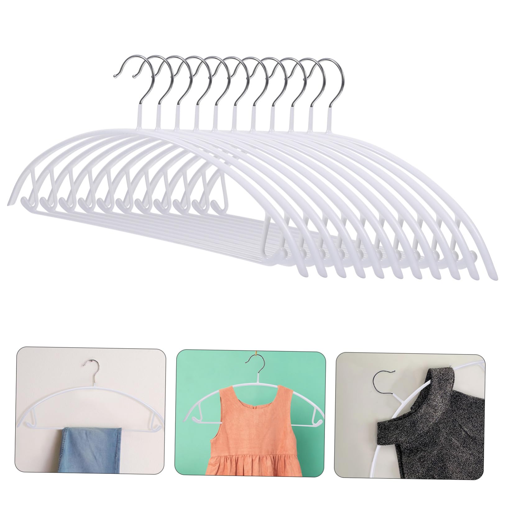 Grucce in Pvc Semicircolari, Set 10 Pezzi, Bianco, 8 Kg | Ferro Rivestito in Pvc, Antiscivolo, Ganci alle Estremità, per Gonne e Cappotti