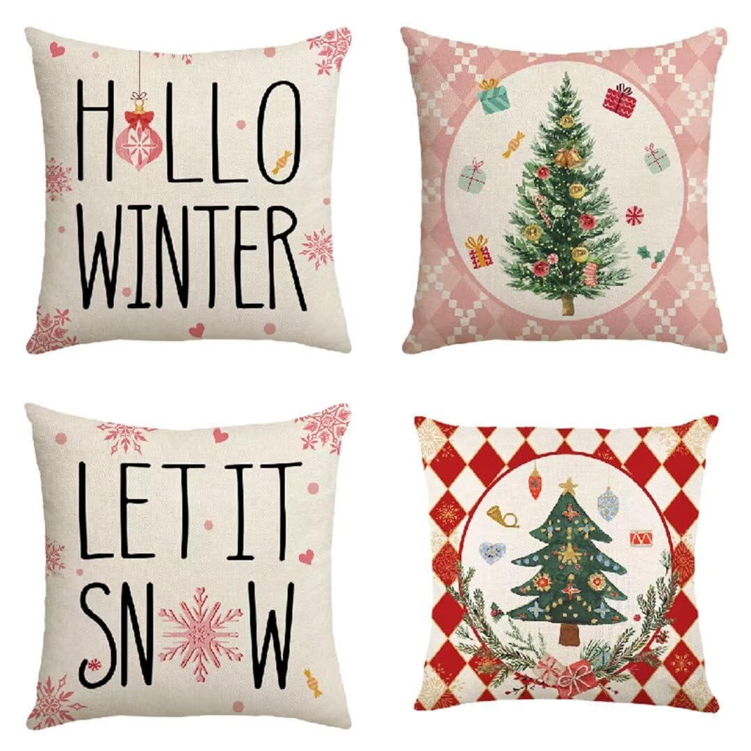 Funda de Almohada 50x50 cm Invierno Fundas Cojines Sofa Juego de 4 Funda Cojin Super Suave Almohada Cojin, Nieve Funda Cojines Cama con Cremallera Oculta Cojines Grandes para Sala de Estar Sofá R877