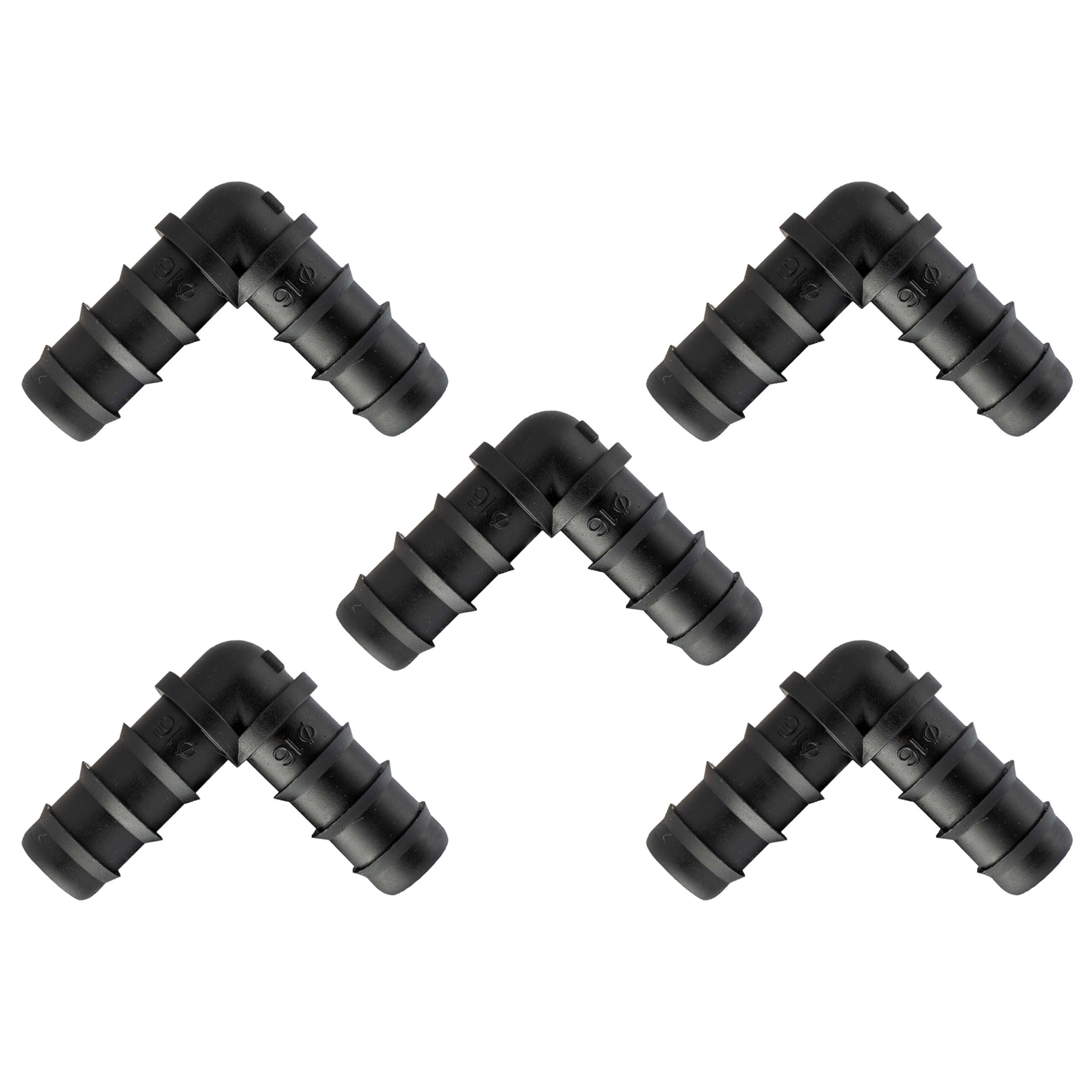 B2C 3mm ID 16mm OD Elbow Fitting Connector for Garden Irrigation, 1/2" LDPE Pipe – Watering System Accessory, Durable Irrigation Pipe Connector (5, Black)