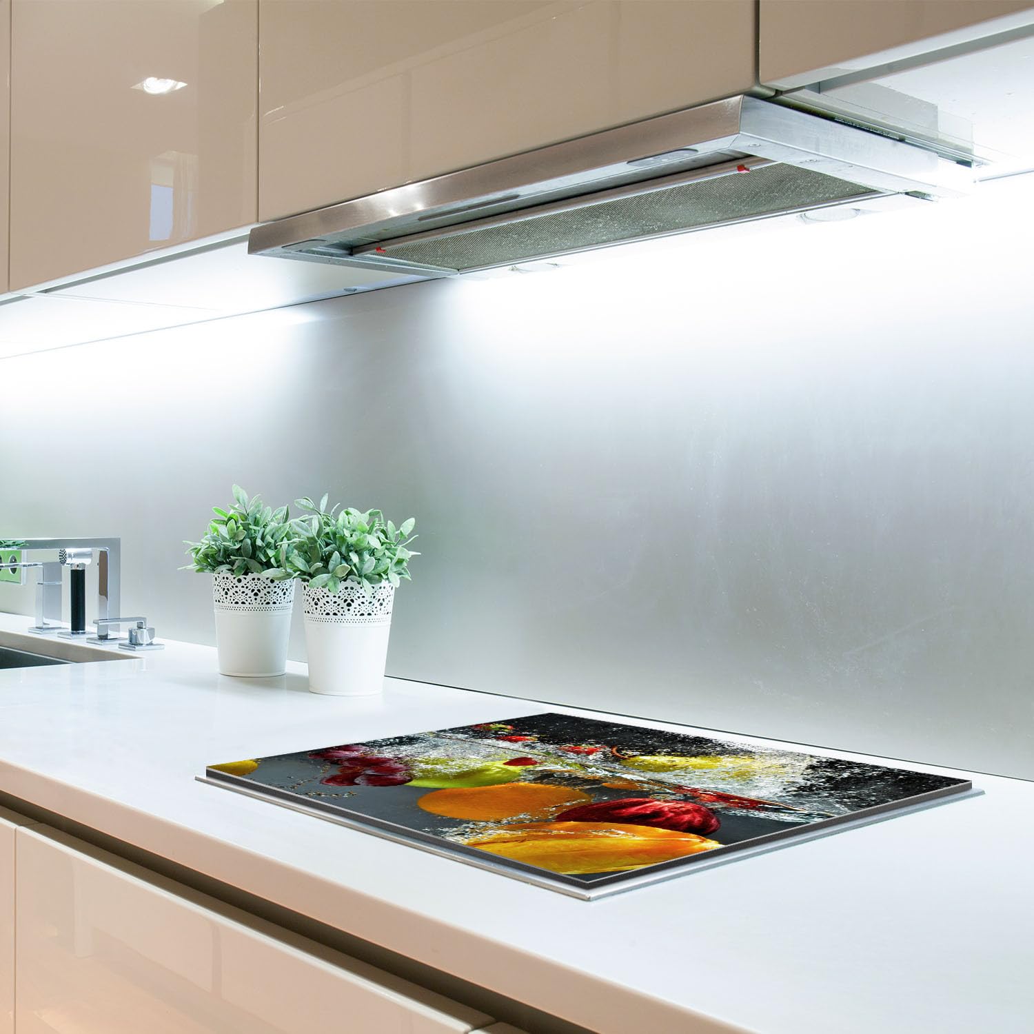 DEQORI Fornuisafdekplaat Glas Eendelig 60 X 52 Cm - Abendsonne An Der Ostsee | Universele Keramische Kookplaatbeschermer, Snijplank & Serveerplaat