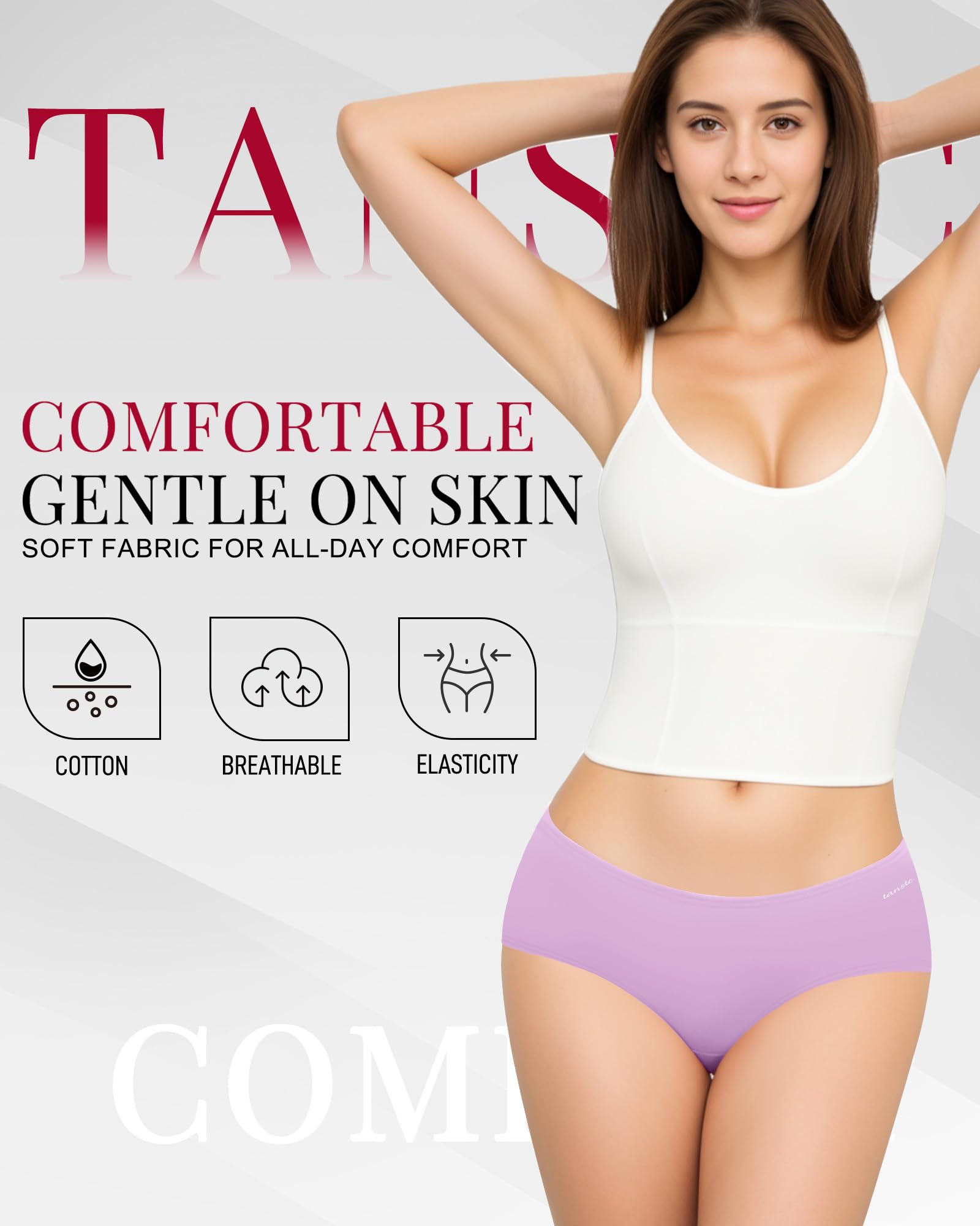 TANSTC Mutande Culotte Donna Cotone, Slip Donna in Cotone - Confezione da 6 Slip Hipster, Vita Bassa Ed Elasticizzati, Traspiranti