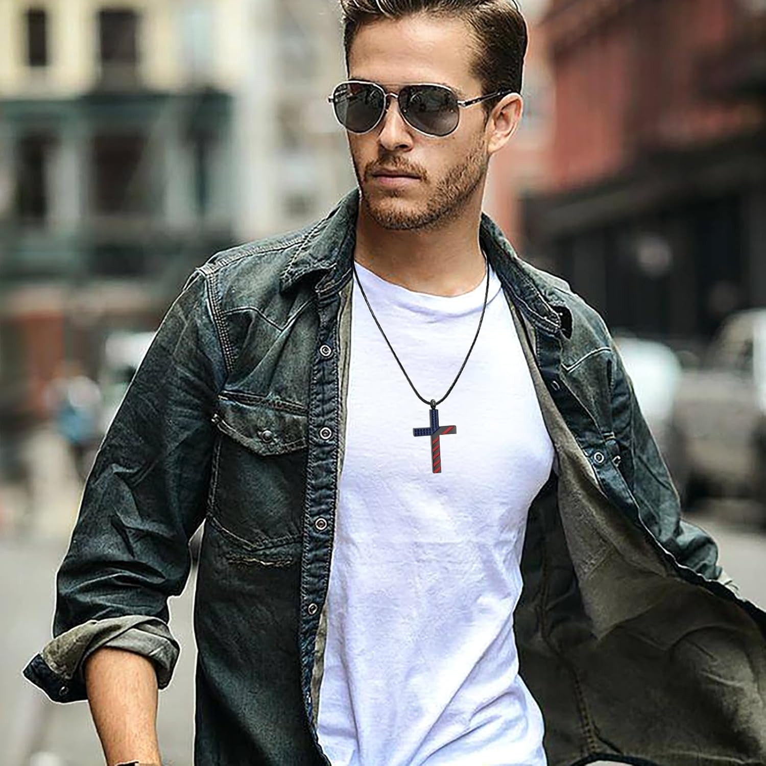 American Flag Cross Urn Necklace for Ashes for Men Women Cremation Jewelry Religious Cross Ashes Keepsake Memorial Jewelry of Loved One - Image 3