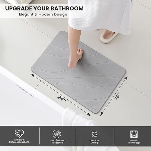 SØLV STONE - Tapete de baño de piedra, tapete de baño de diatomita para baño, tapete de secado de piedra de diatomeas, tapete de ducha