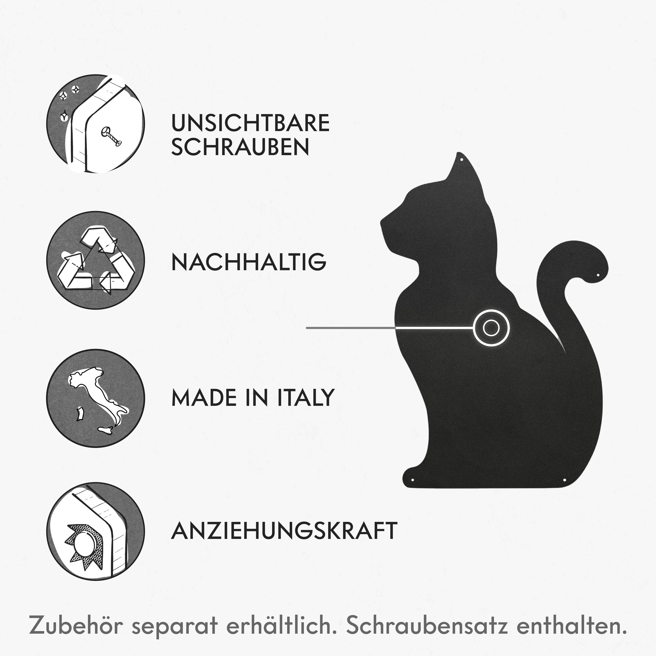 KalaMitica - Magnettafel, Kreidetafel, magnetische Wandtafel aus Stahl - Beschreibbare Pinnwand für Magnete, Notizen und Dekoration - Katze, 56x38 cm, Schwarz Anthrazit