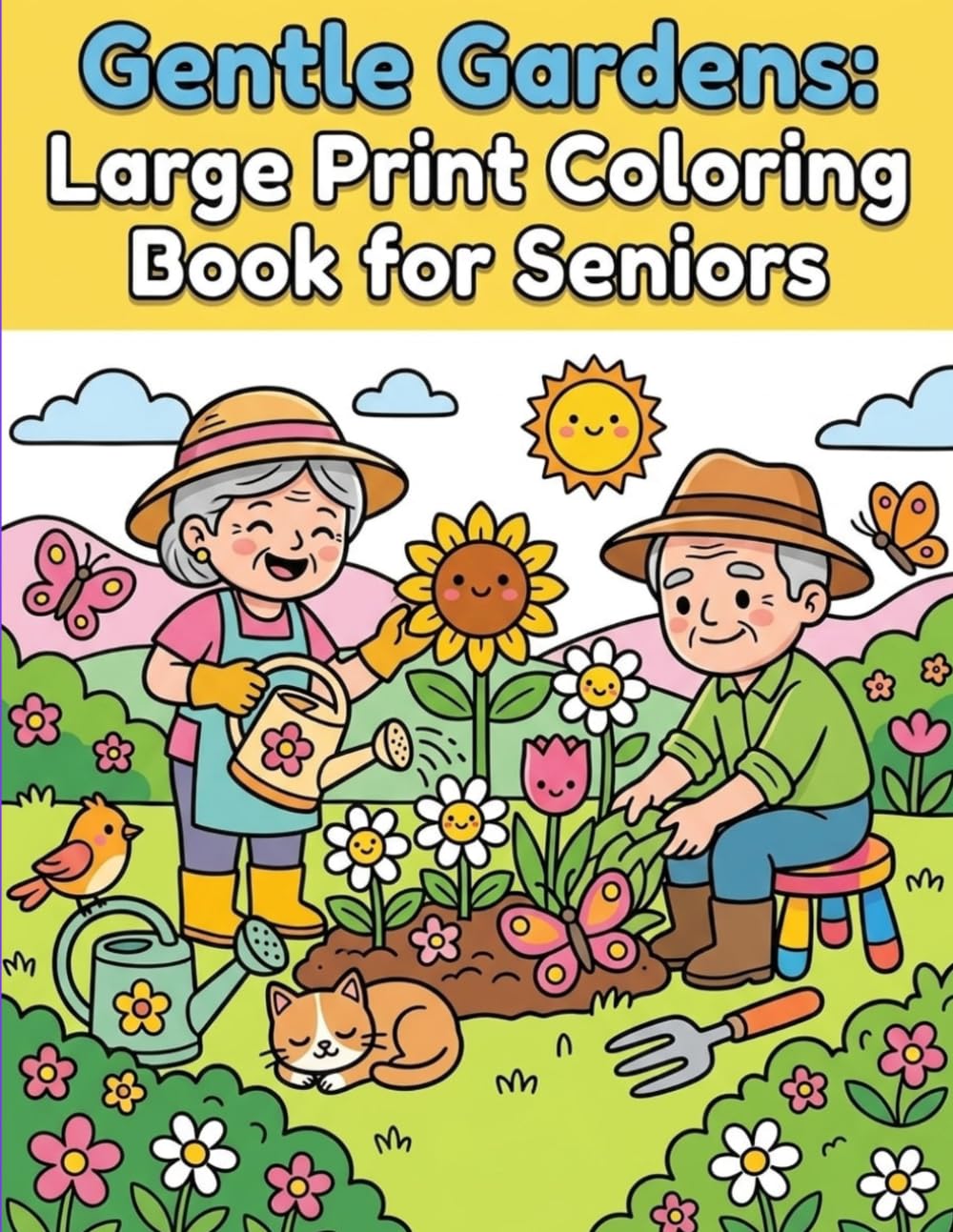 Gentle Gardens: Large Print Coloring Book for Seniors & Adults: Bold & Easy Garden Scenes for Relaxation, Stress Relief, Mindfulness, and Creative Fun