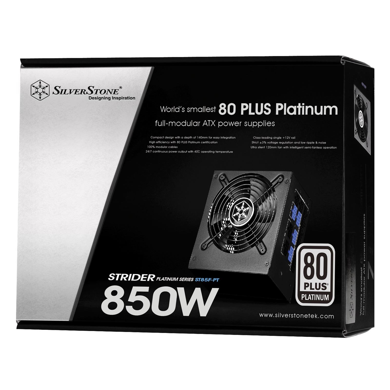 SilverStone SST-ST85F-PT Strider Platinum 850W 80 Plus Platine ATX Alimentation PC 120mm Modulaire