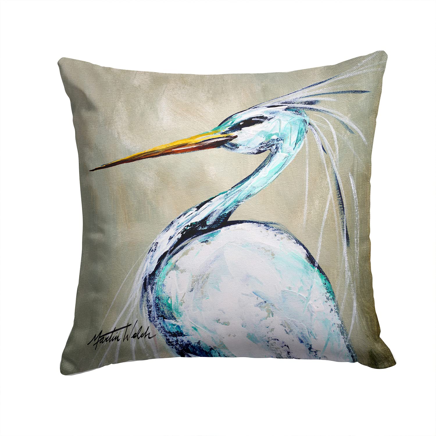 Caroline's Treasures MW1132PW1414 Blue Heron Smitty's Brother Fabric Decorative Pillow Machine Washable, Indoor Outdoor Decorative Pillow for Couch, Bed or Patio, 14Hx14W