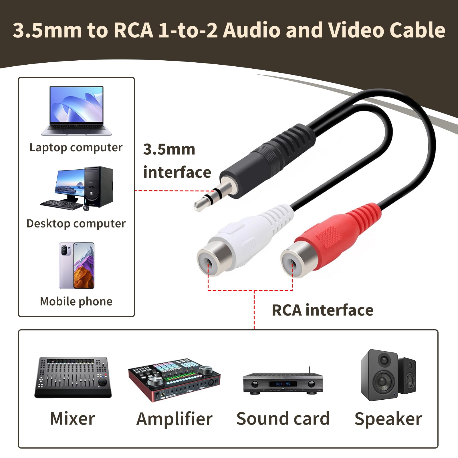 2 Cavi Audio Auto Y Uxcell | RCA Femmina A 2 Maschi | 29 Cm | Adattatore Sdoppiatore