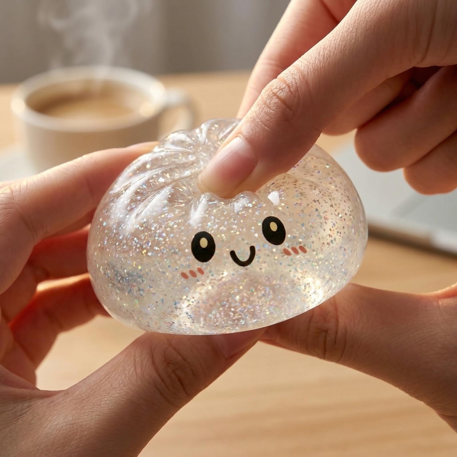 Glitter Dumpling Squishy, Gigante Squishy Ravioli per Adulti e Bambini, Giocattolo Antistress Con Vaporiera, Morbida Pallina Antistress, Palla per ufficio, scuola e viaggi