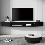 WAMPAT Floating TV Shelf with Power Outlet 70",Wall Mounted TV Stand, Media Console Stand with Doors, Entertainment Shelf for Living Room,Bedroom,Rustic Brown
