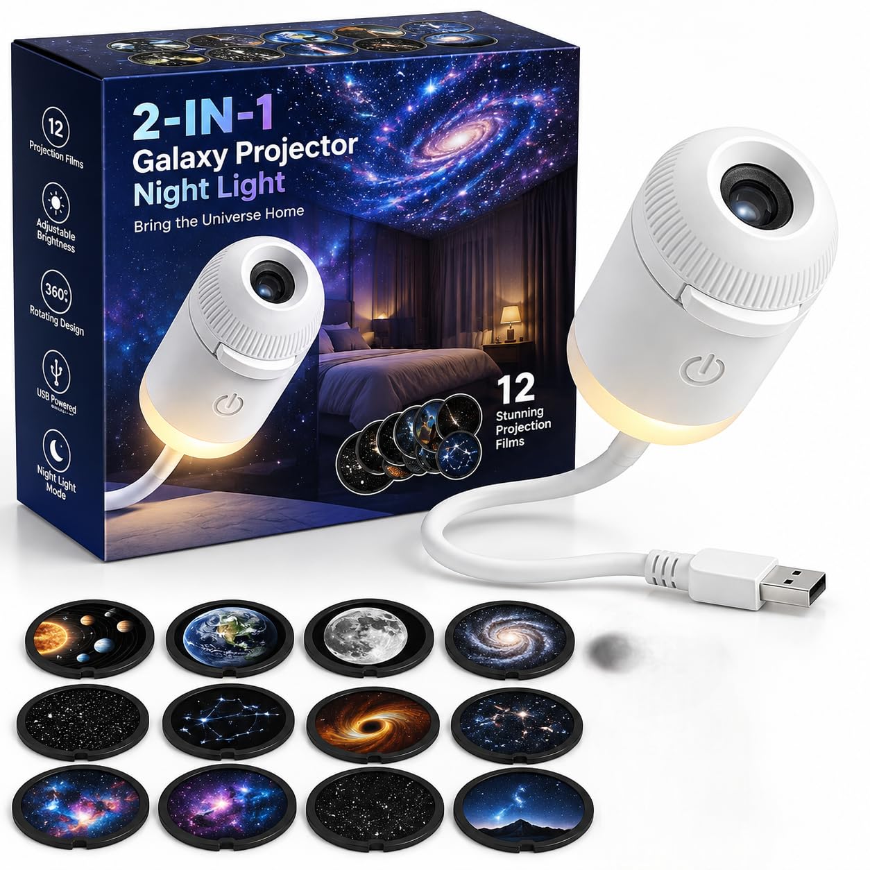 Buy 2-in-1 Galaxy Projector Night Light with 12 Slides - Image 1