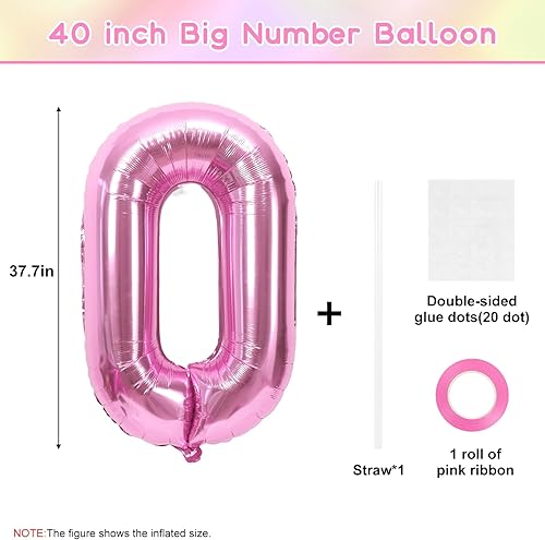 Miniatura 2 de RUBFAC Globo rosa grande de 40 pulgadas, globo rosa intenso 0, globos de Mylar de 0 a 9 dígitos enormes para decoración de fiesta de cumpleaños de
