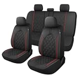 Luxury PU Leather Car Seat Covers Full Set&comma; Non-Slip Seat Cover Protectors&comma; Universal Fit for Cars&comma; Trucks&comma; SUVs&comma; Vans&comma; Pickups&comma; Airbag Compatible&comma; Seat Covers for Car Interior &lpar;Black&sol;Red&rpar;