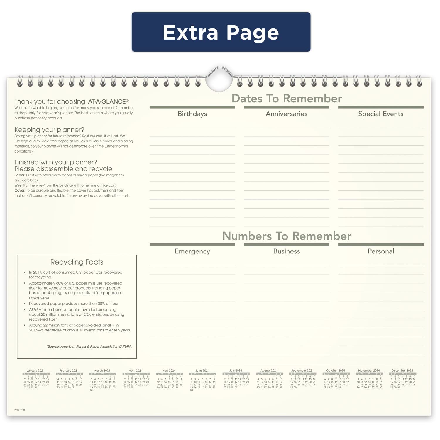 AT-A-GLANCE Calendario de pared 2024, 15 x 12 pulgadas, mediano, mensual, reciclado (PMG772824)