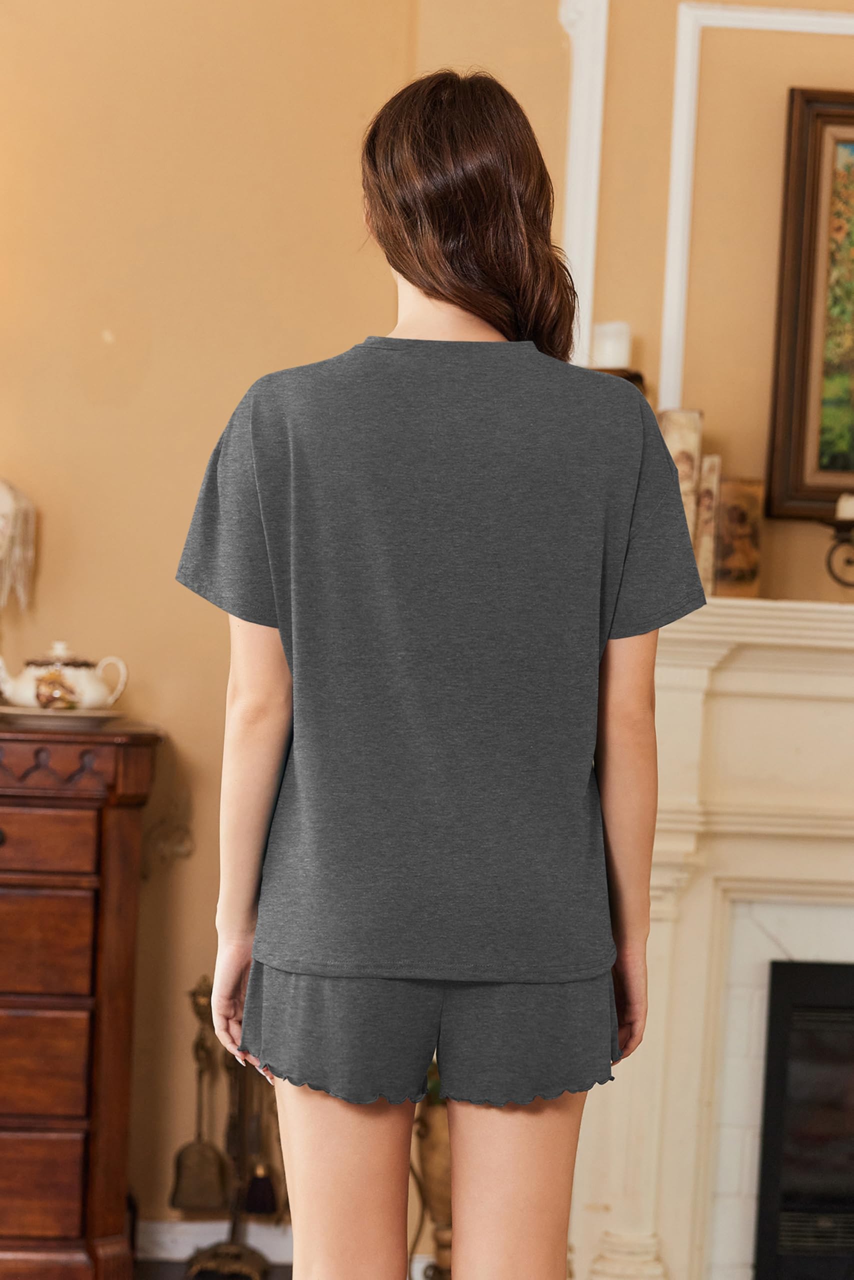 Ekouaer Conjunto de pijama de 2 piezas para mujer, conjunto de pijama de manga corta, suave y cómodo, ropa de dormir S-XXL