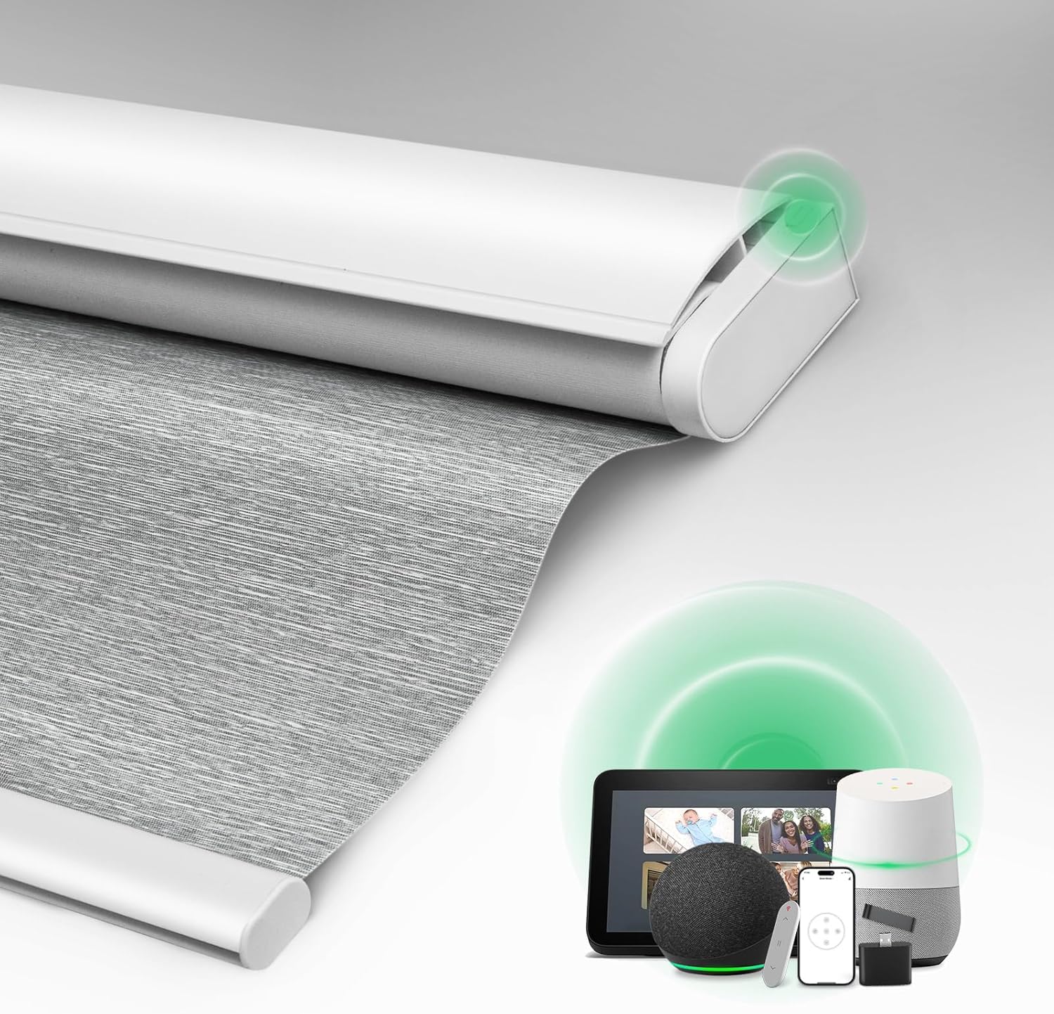 Motorized Roller Blinds Blackout Upgraded Smart Blinds with Remote Automatic Shades Work with Google Home,Alexa Electric Blinds with Intergrated Valance for Windows(Grey, 23″ w x 72″ h)