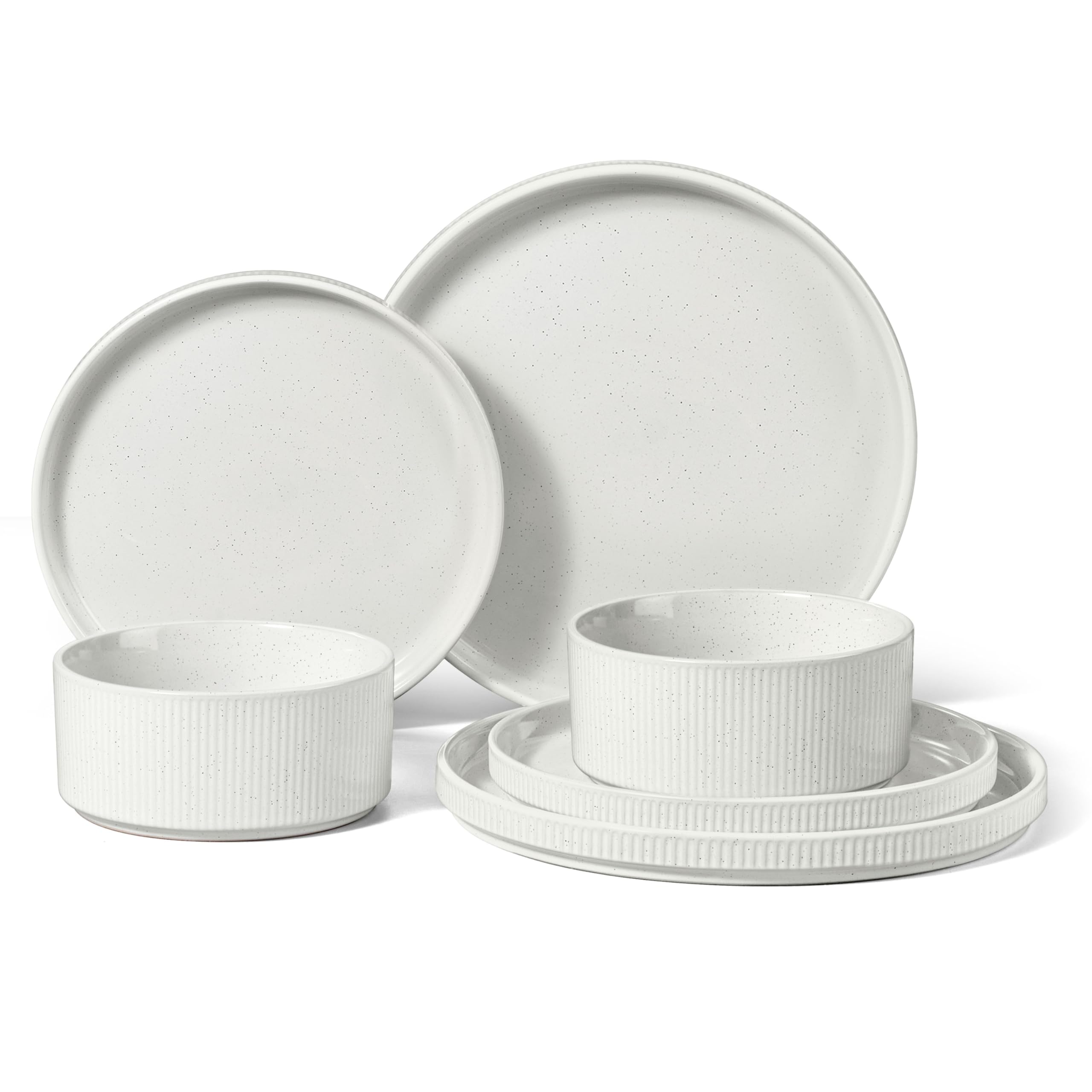HaWare Dinner Set, 6 PCS Stoneware Plates and Bowls Set, Speckled White