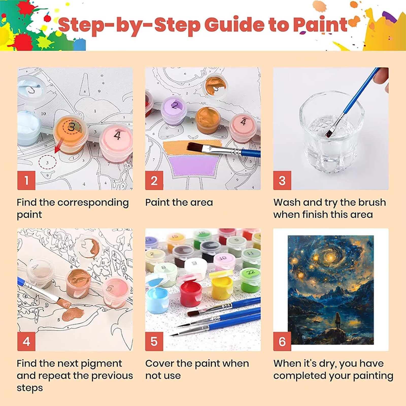 Gwiaździste niebo do malowania po numerach, dla dorosłych, rzeka, DIY, dla dorosłych, rękodzieło, akrylowy pigment, zestaw do rysowania ze pędzlami, hobby dla kobiet, dekoracja ścienna do domu